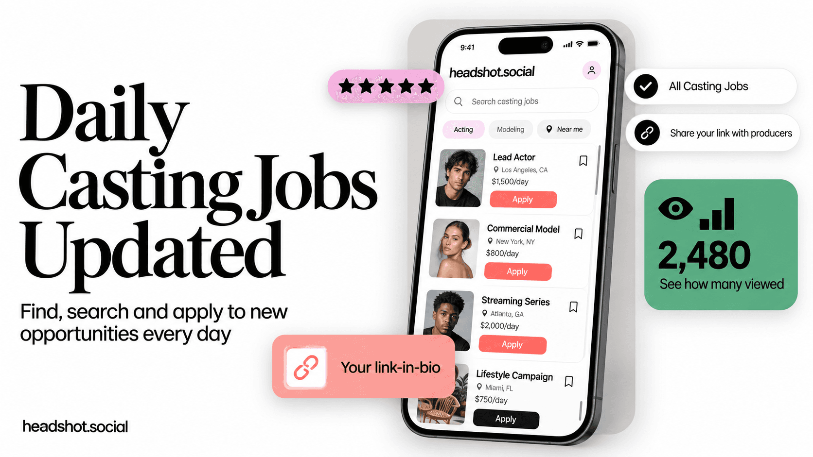 Daily Casting Jobs Updated — find and apply on headshot.social